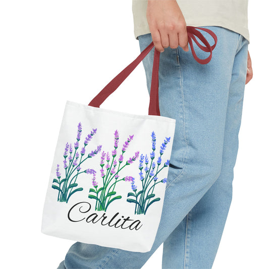 Lavender Bouquet Personalized Tote Bag — Custom Name Carlita Floral Market Tote