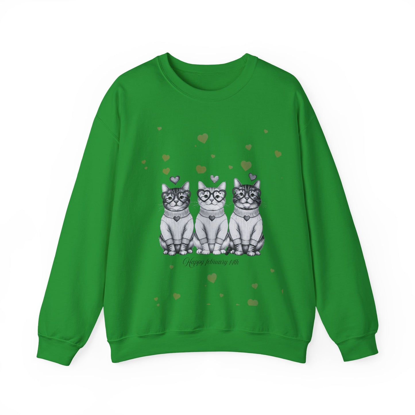 Cute Trio Cats Crewneck Sweatshirt — Three Kittens with Hearts Graphic