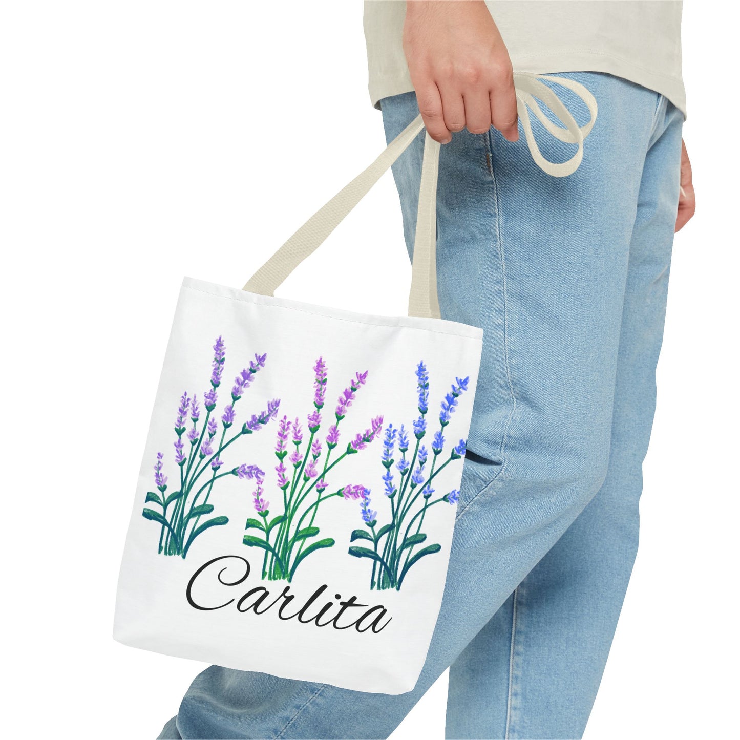 Lavender Bouquet Personalized Tote Bag — Custom Name Carlita Floral Market Tote