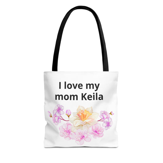 I Love My Mom Keila Floral Tote Bag — Personalized Mother's Day Gift