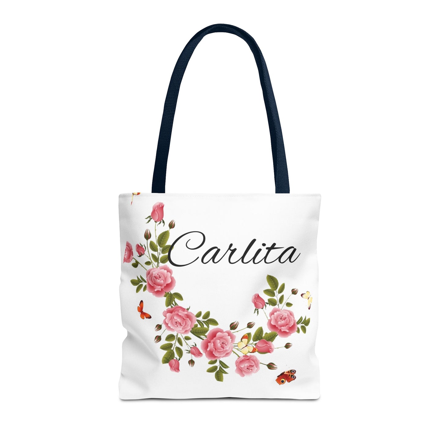 Personalized Floral Tote Bag – "Carlita" Name Rose Wreath Shoulder Tote