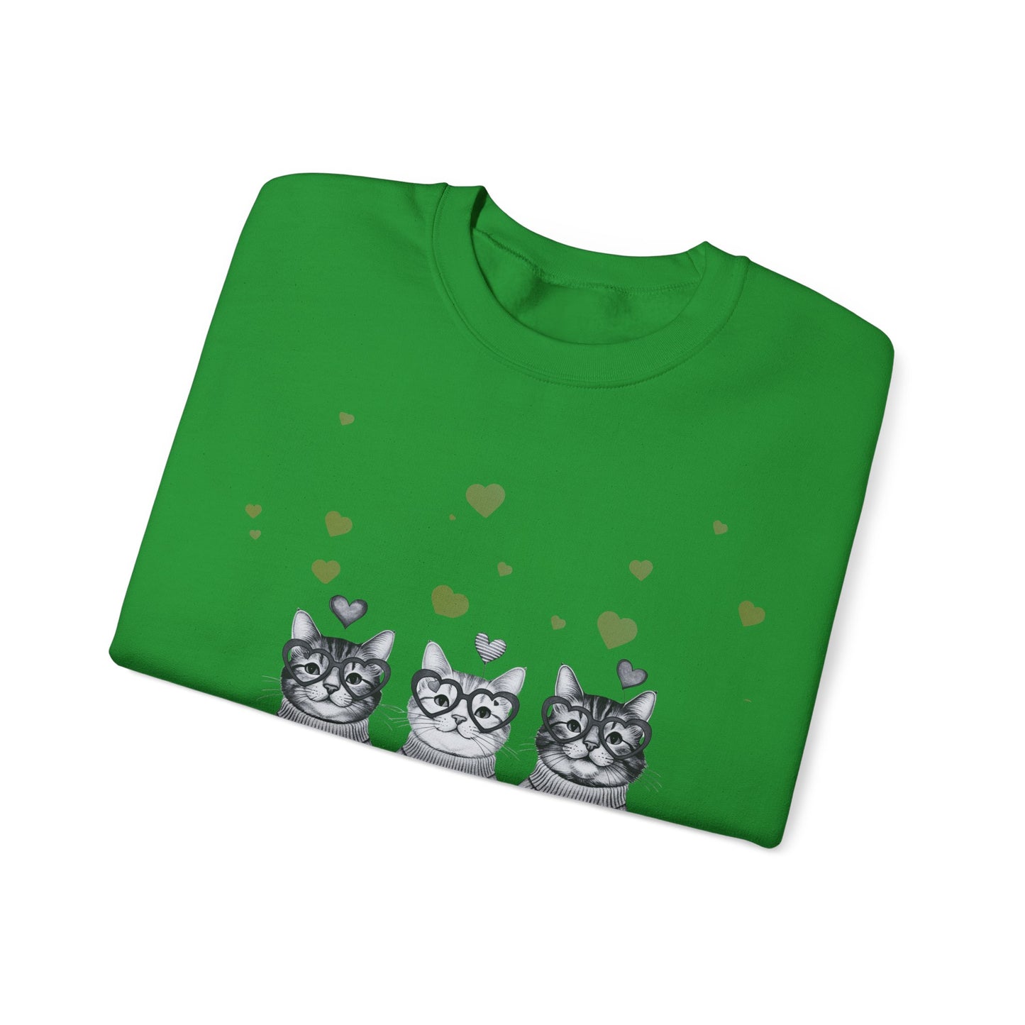 Cute Trio Cats Crewneck Sweatshirt — Three Kittens with Hearts Graphic