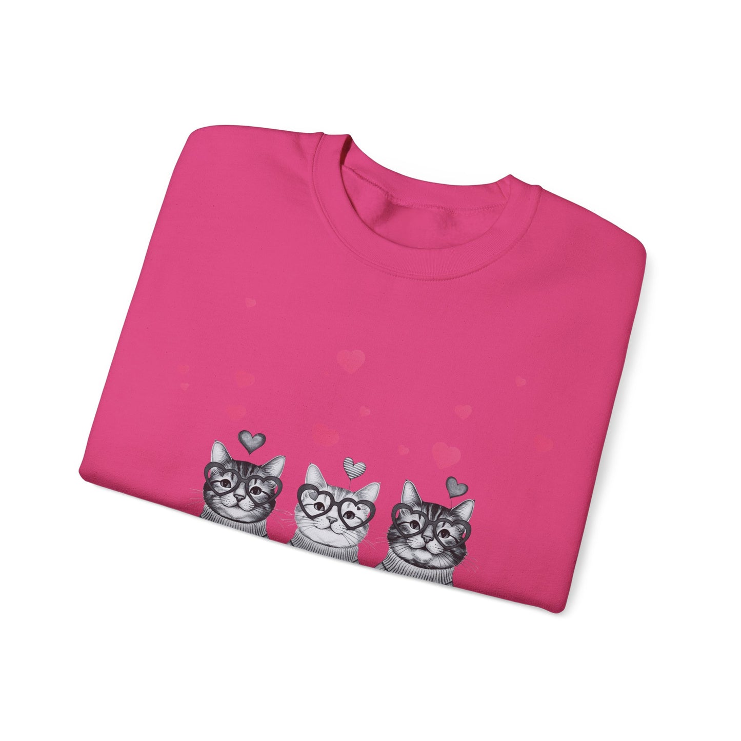 Cute Trio Cats Crewneck Sweatshirt — Three Kittens with Hearts Graphic