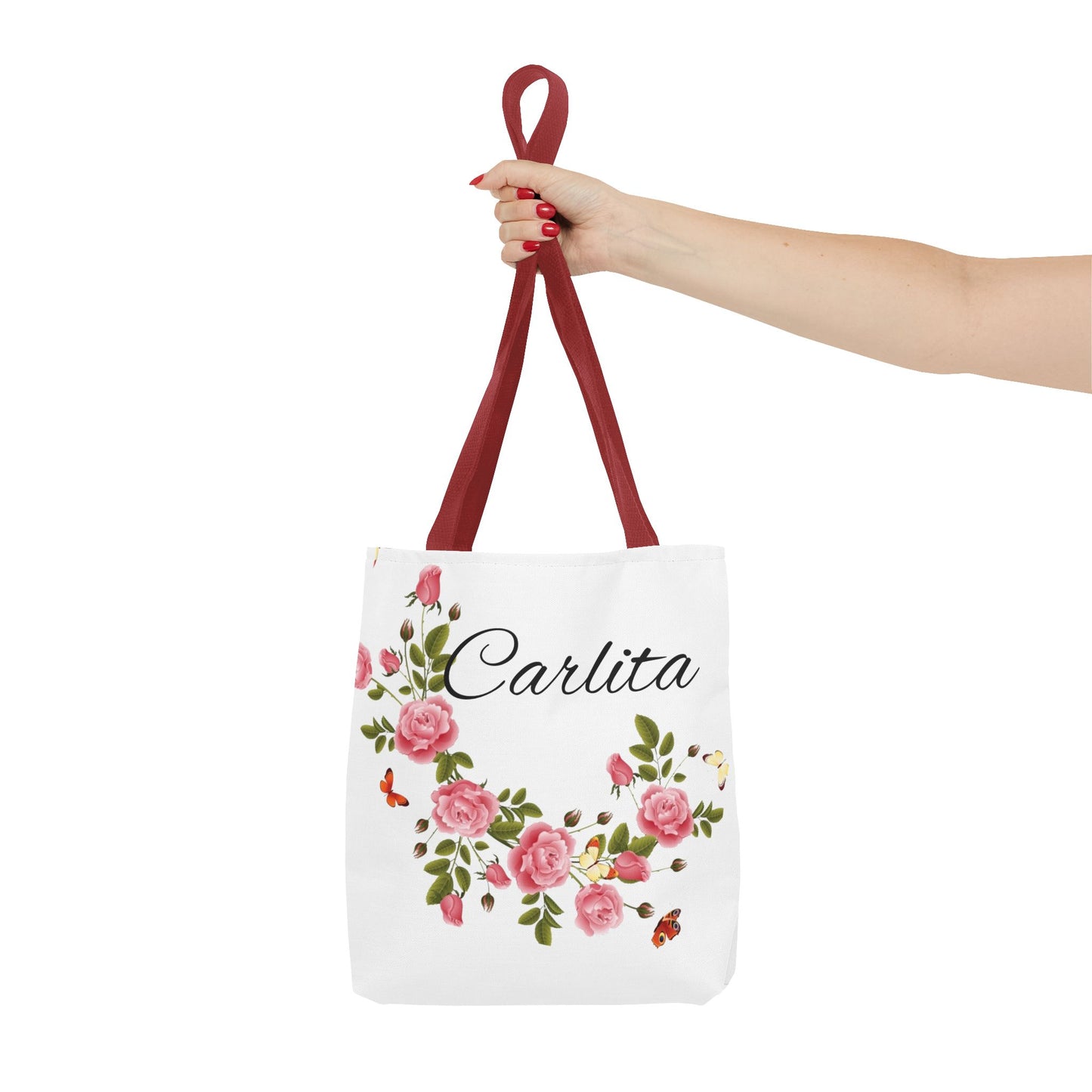 Personalized Floral Tote Bag – "Carlita" Name Rose Wreath Shoulder Tote
