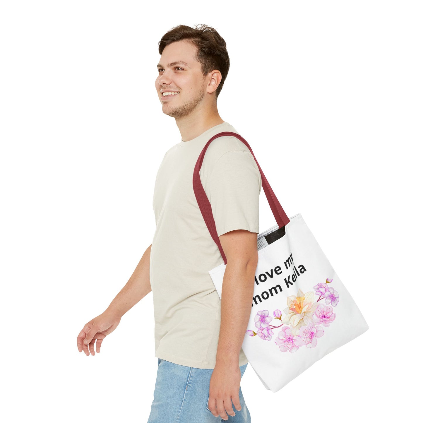 I Love My Mom Keila Floral Tote Bag — Personalized Mother's Day Gift