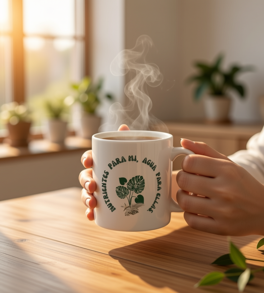 Plant Lover Mug — “Nutrientes Para Mi, Agua Para Mis Raíces” Ceramic Coffee Cup