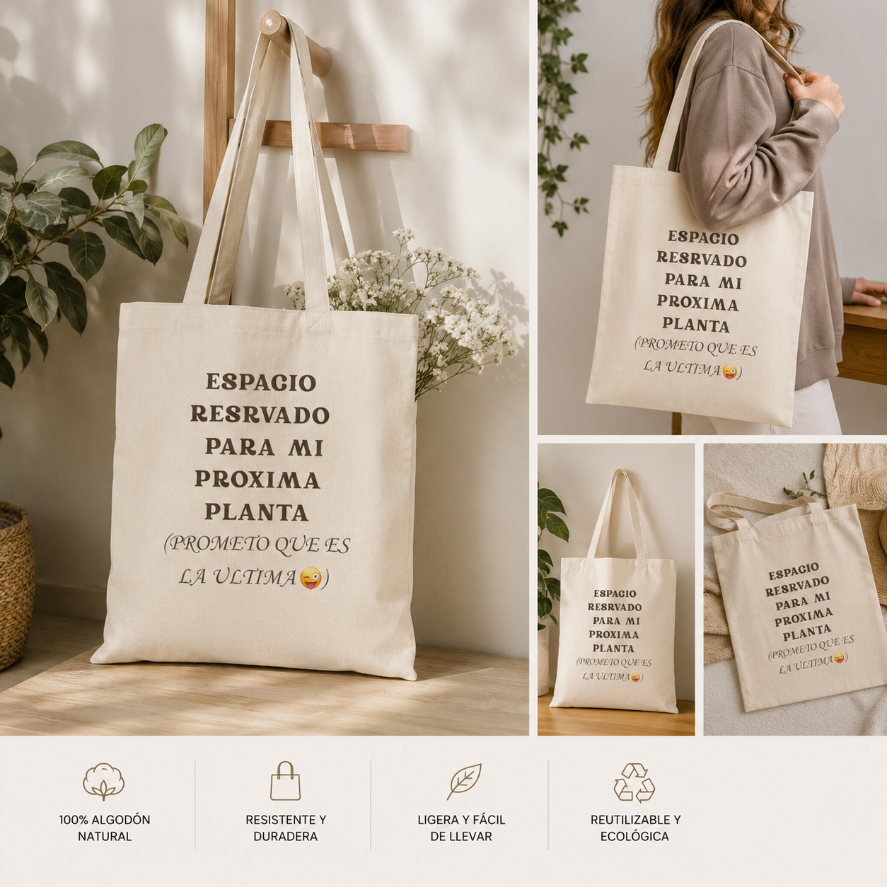 Tote Bag — "Espacio reservado para mi próxima planta" Cotton Canvas Plant Lover Tote