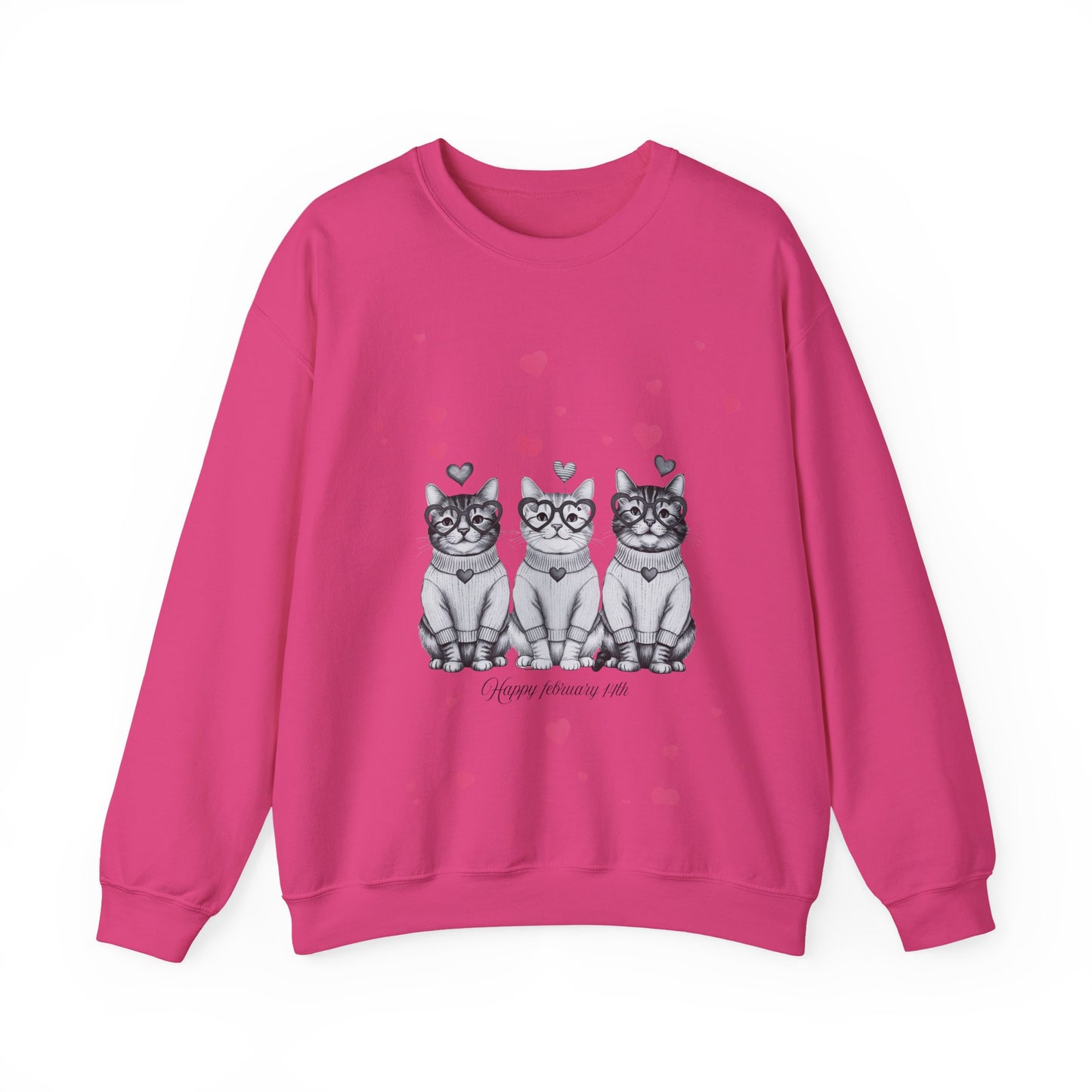 Cute Trio Cats Crewneck Sweatshirt — Three Kittens with Hearts Graphic