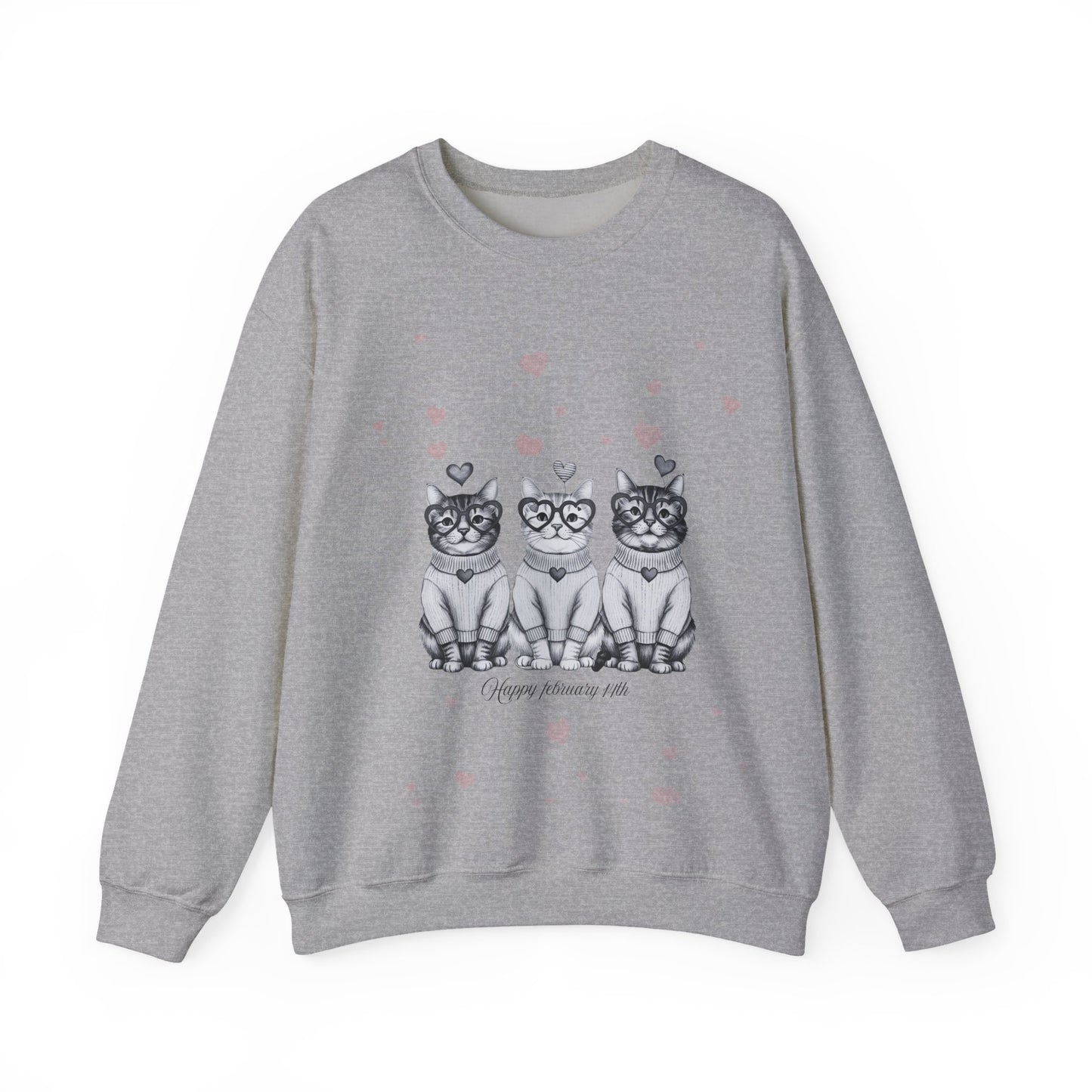 Cute Trio Cats Crewneck Sweatshirt — Three Kittens with Hearts Graphic