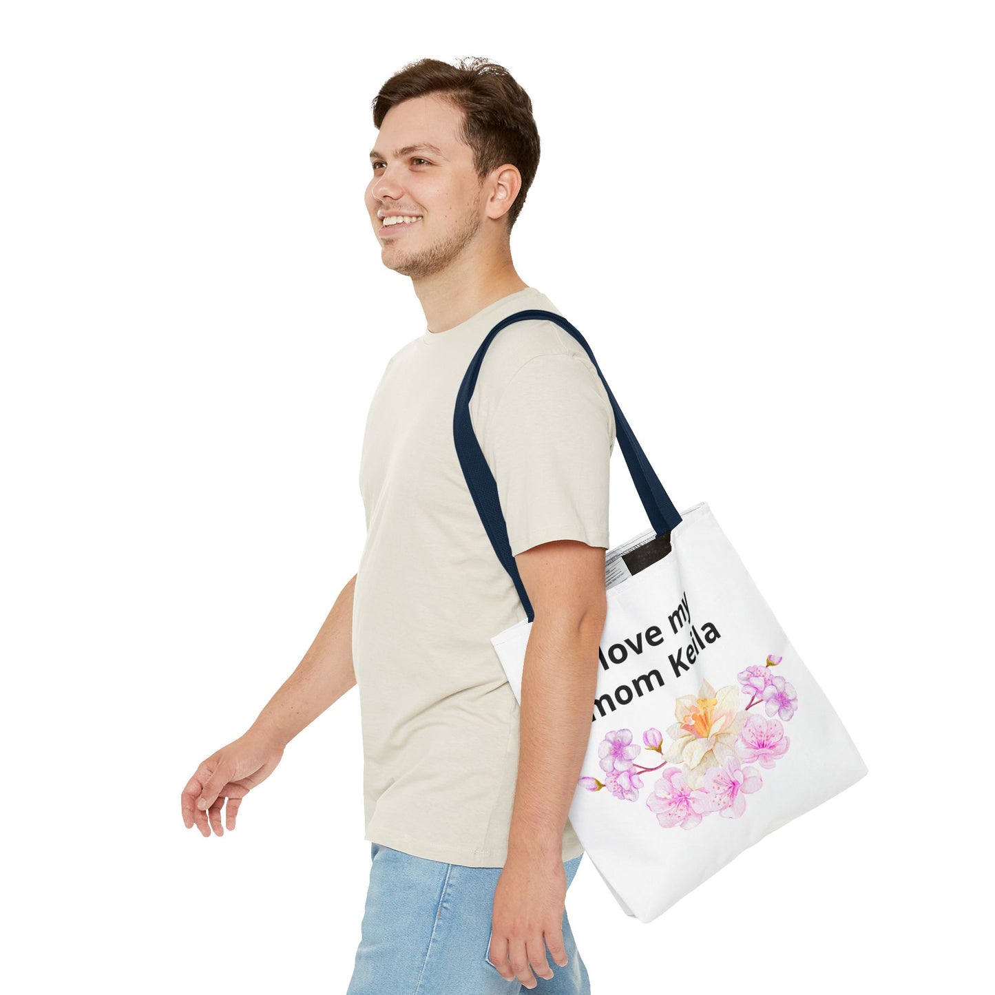 I Love My Mom Keila Floral Tote Bag — Personalized Mother's Day Gift