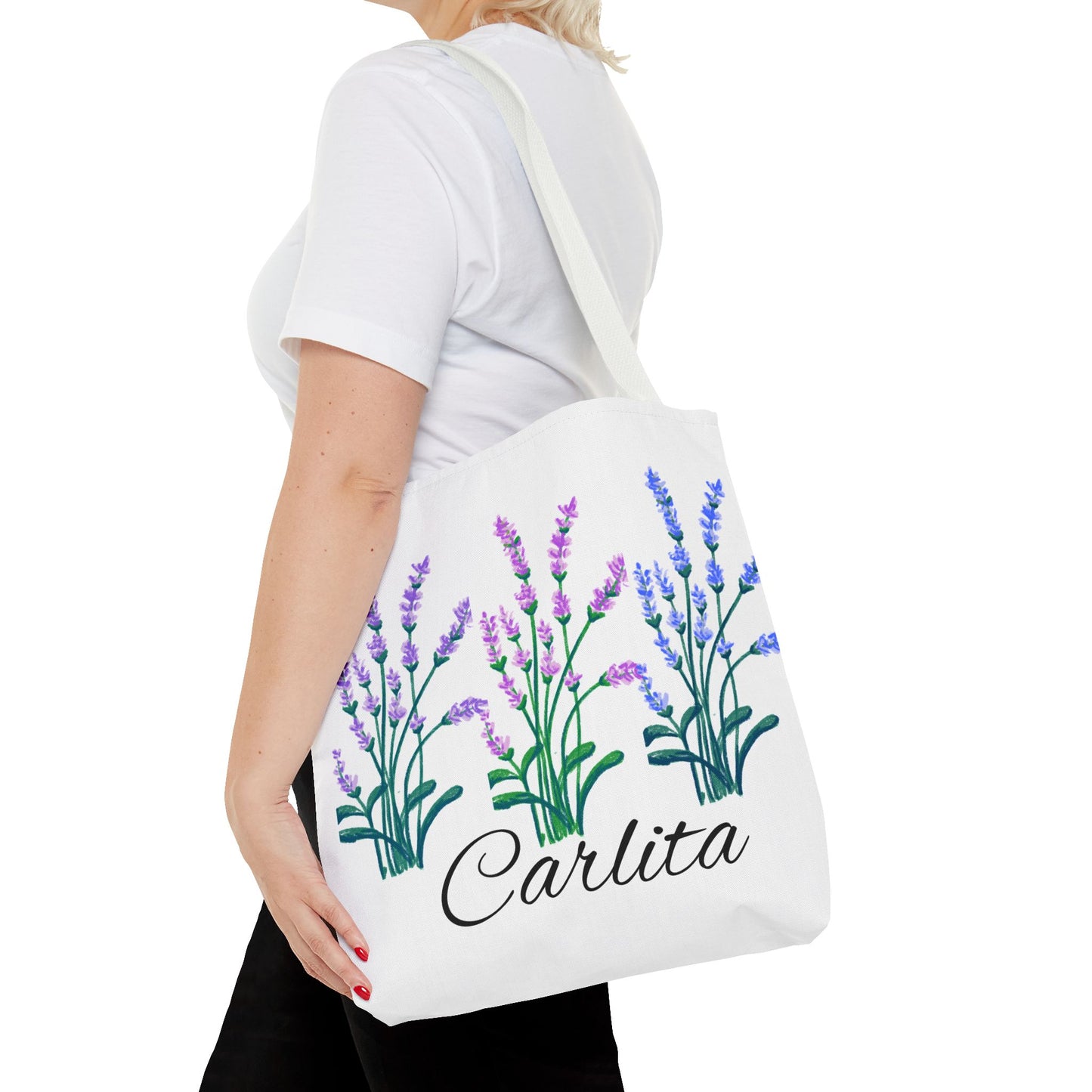 Lavender Bouquet Personalized Tote Bag — Custom Name Carlita Floral Market Tote