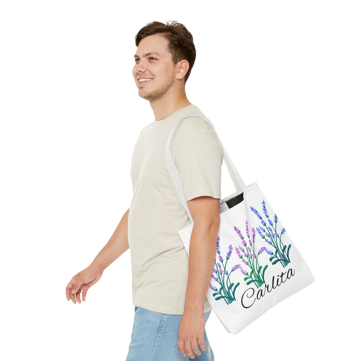 Lavender Bouquet Personalized Tote Bag — Custom Name Carlita Floral Market Tote