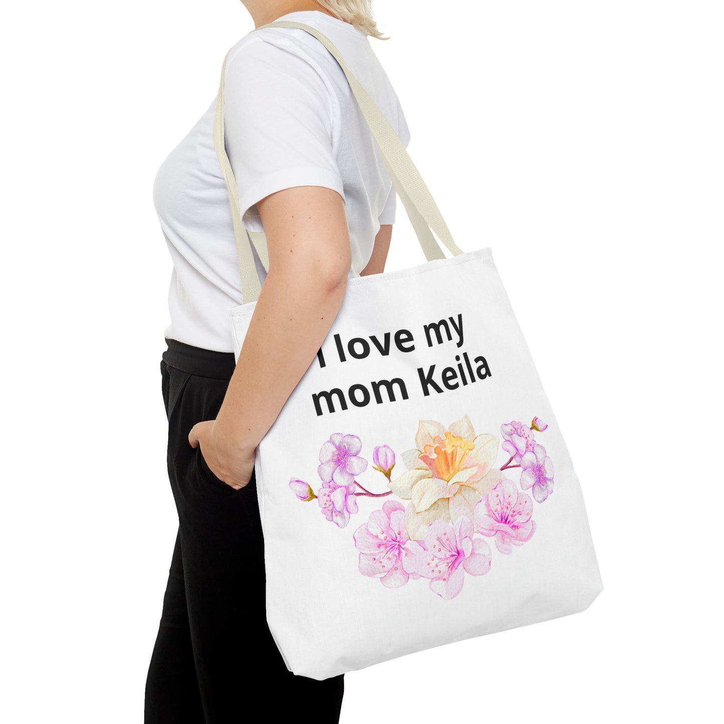 I Love My Mom Keila Floral Tote Bag — Personalized Mother's Day Gift