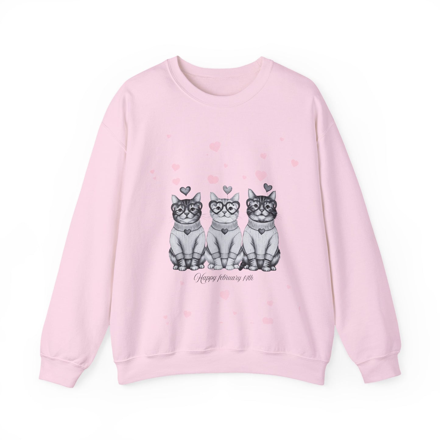 Cute Trio Cats Crewneck Sweatshirt — Three Kittens with Hearts Graphic