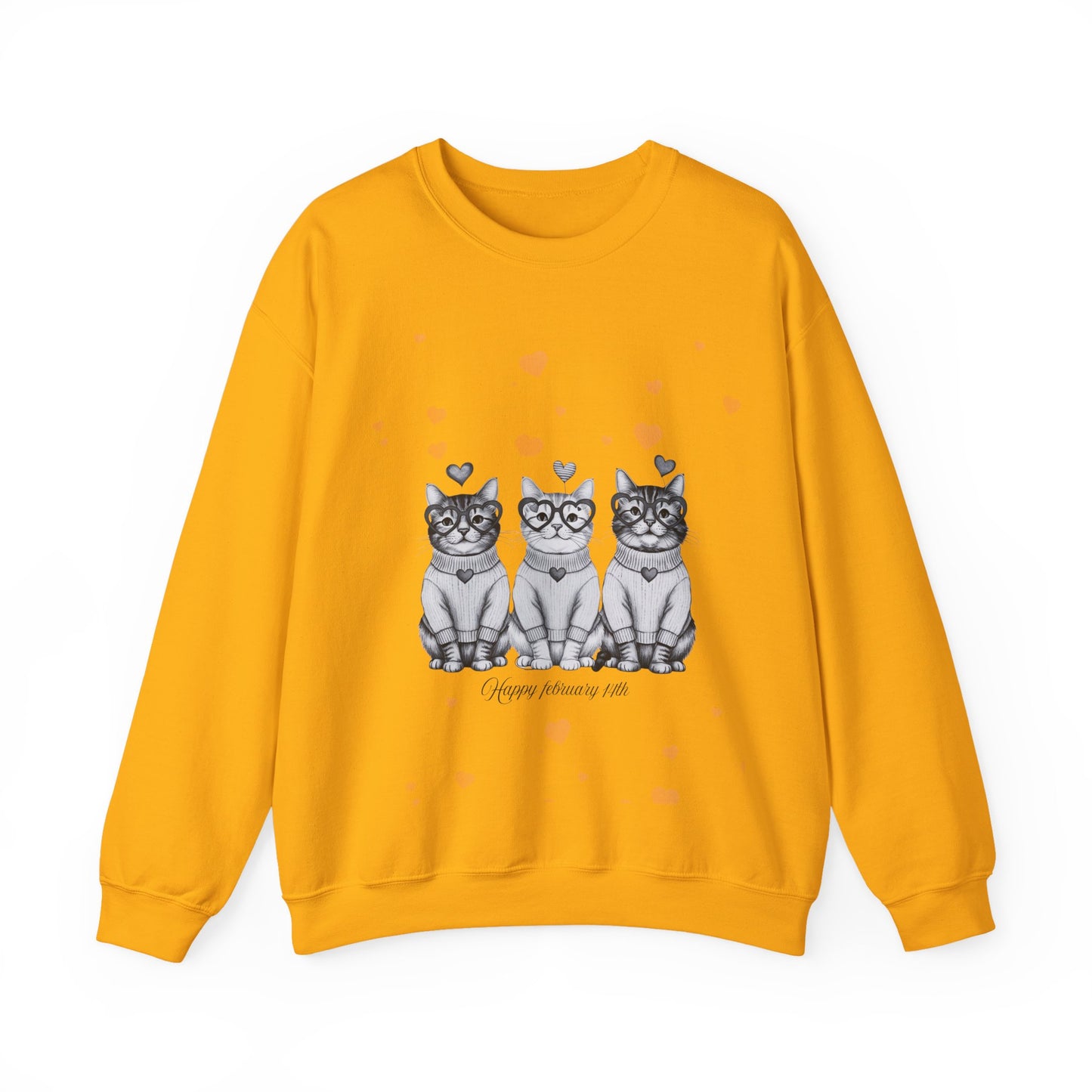 Cute Trio Cats Crewneck Sweatshirt — Three Kittens with Hearts Graphic