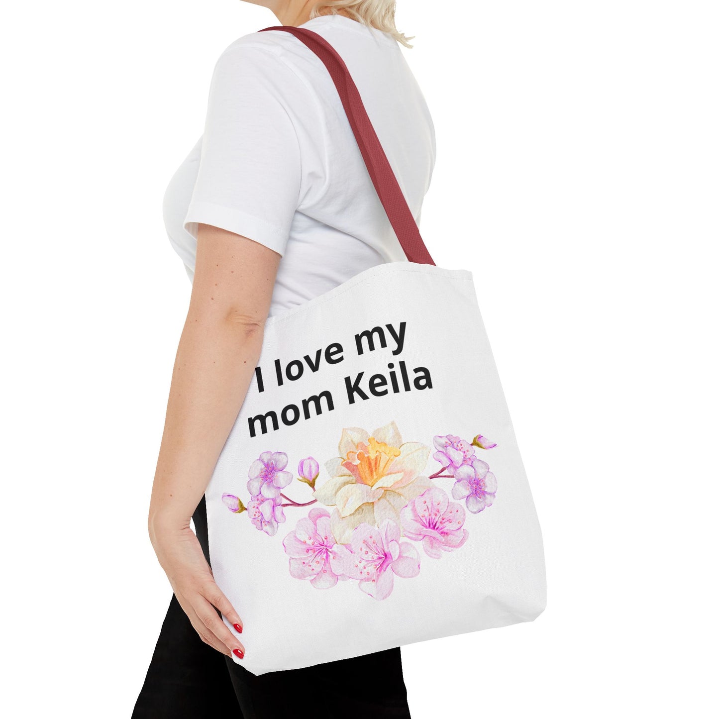 I Love My Mom Keila Floral Tote Bag — Personalized Mother's Day Gift