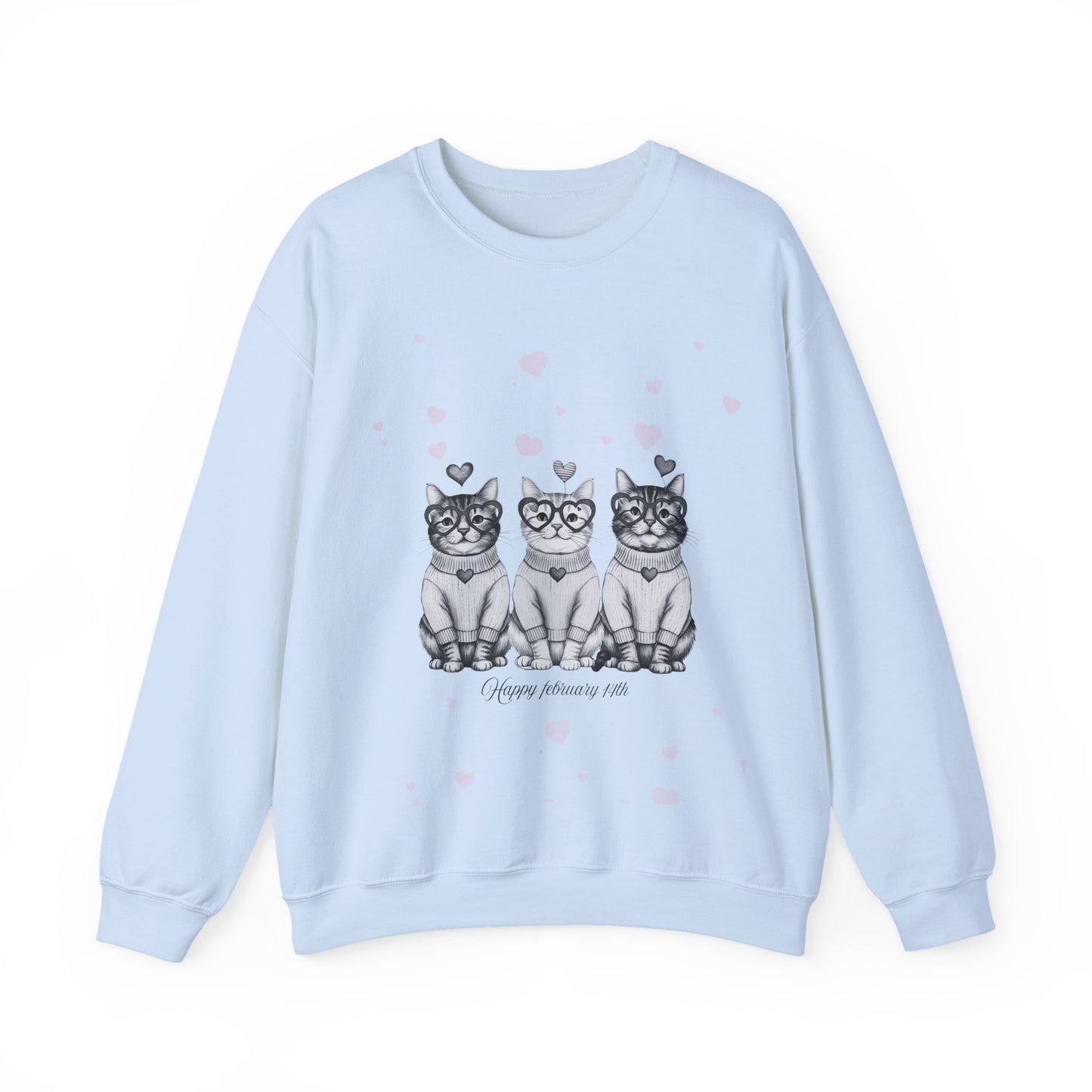 Cute Trio Cats Crewneck Sweatshirt — Three Kittens with Hearts Graphic