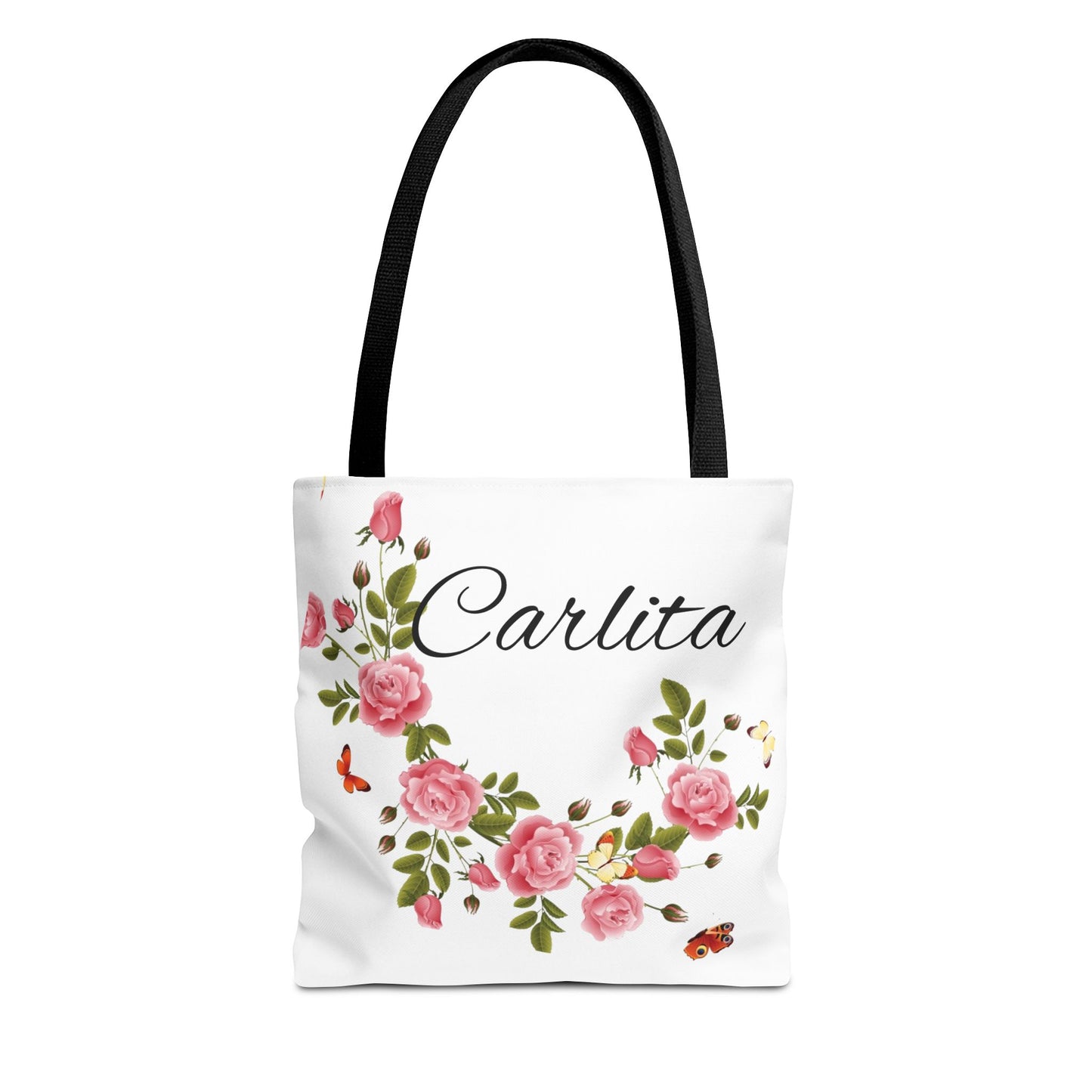 Personalized Floral Tote Bag – "Carlita" Name Rose Wreath Shoulder Tote