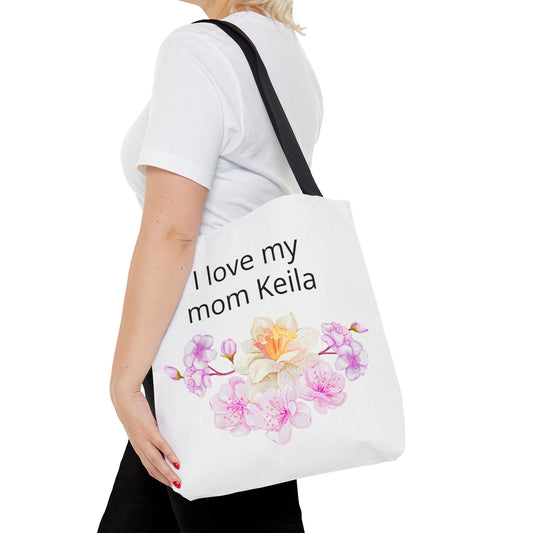 I Love My Mom Keila Floral Tote Bag — Personalized Mother's Day Gift