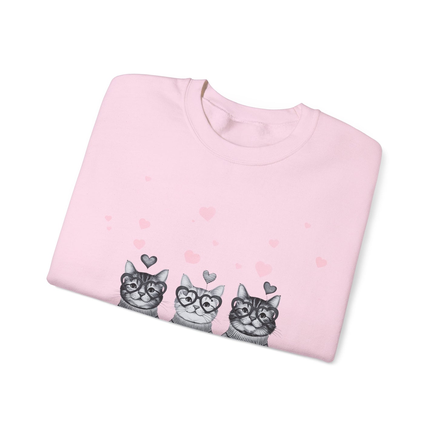 Cute Trio Cats Crewneck Sweatshirt — Three Kittens with Hearts Graphic