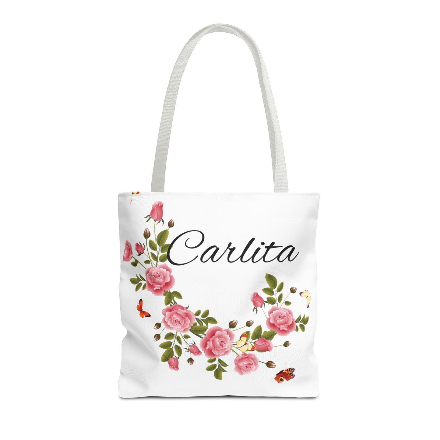 Personalized Floral Tote Bag – "Carlita" Name Rose Wreath Shoulder Tote