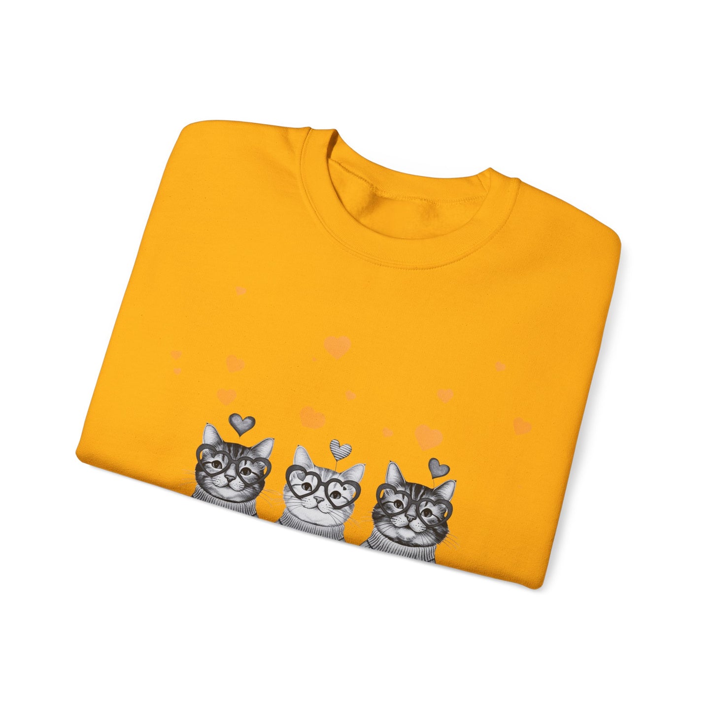 Cute Trio Cats Crewneck Sweatshirt — Three Kittens with Hearts Graphic