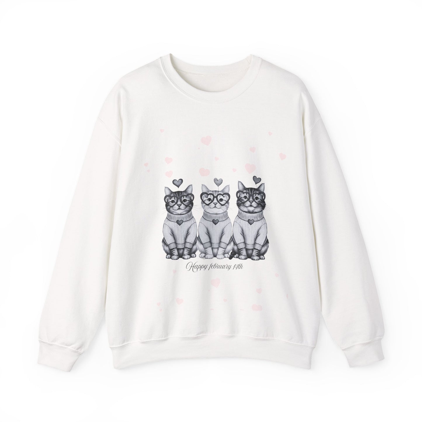 Cute Trio Cats Crewneck Sweatshirt — Three Kittens with Hearts Graphic
