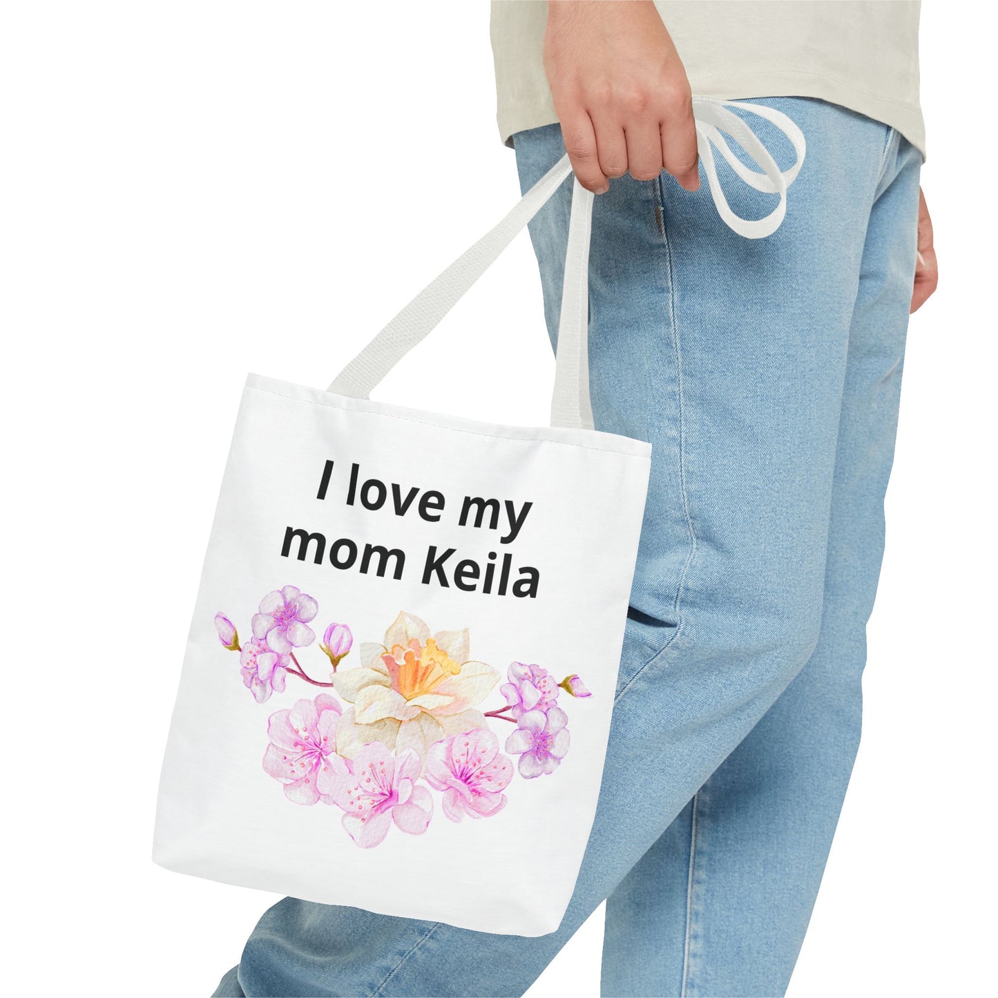 I Love My Mom Keila Floral Tote Bag — Personalized Mother's Day Gift
